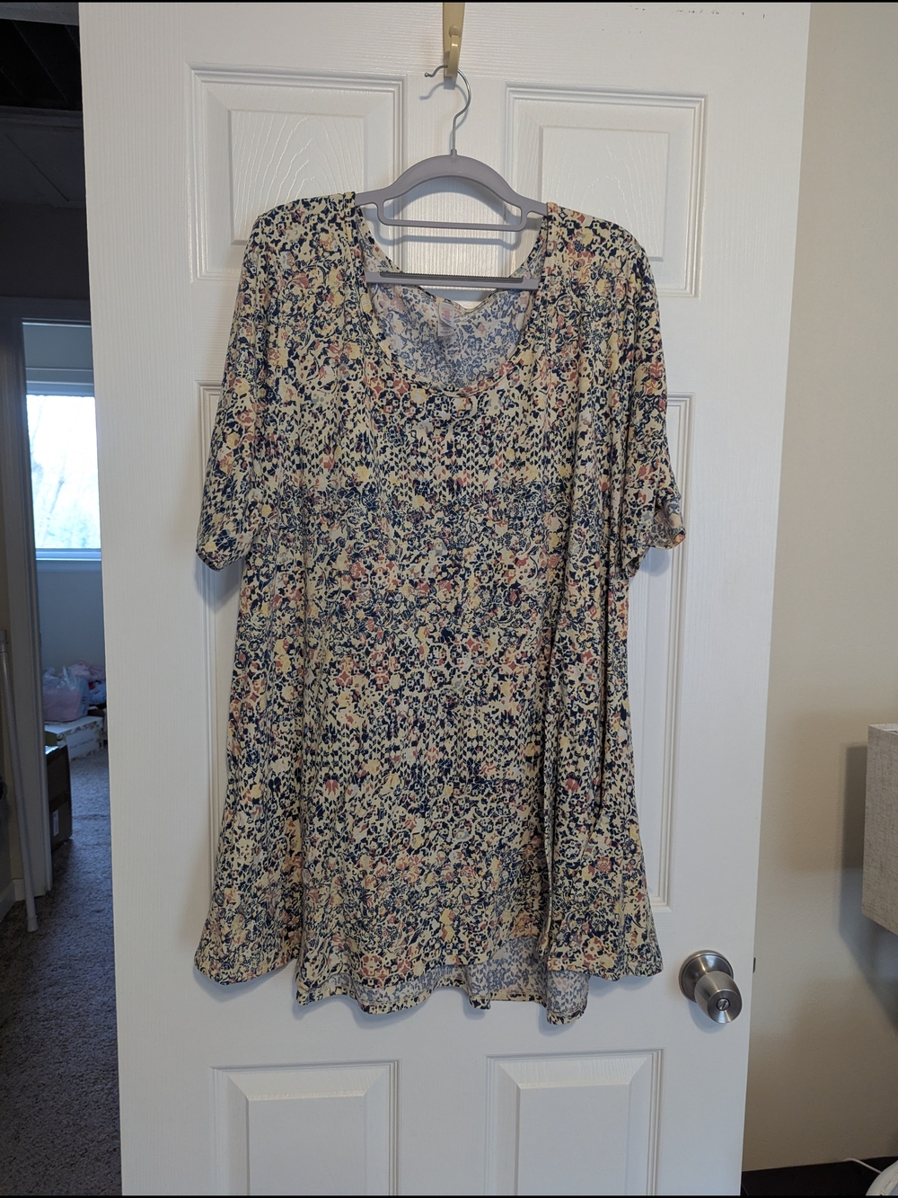 LuLaRoe Floral Tunic Top - Cream & Navy with Pink Accents